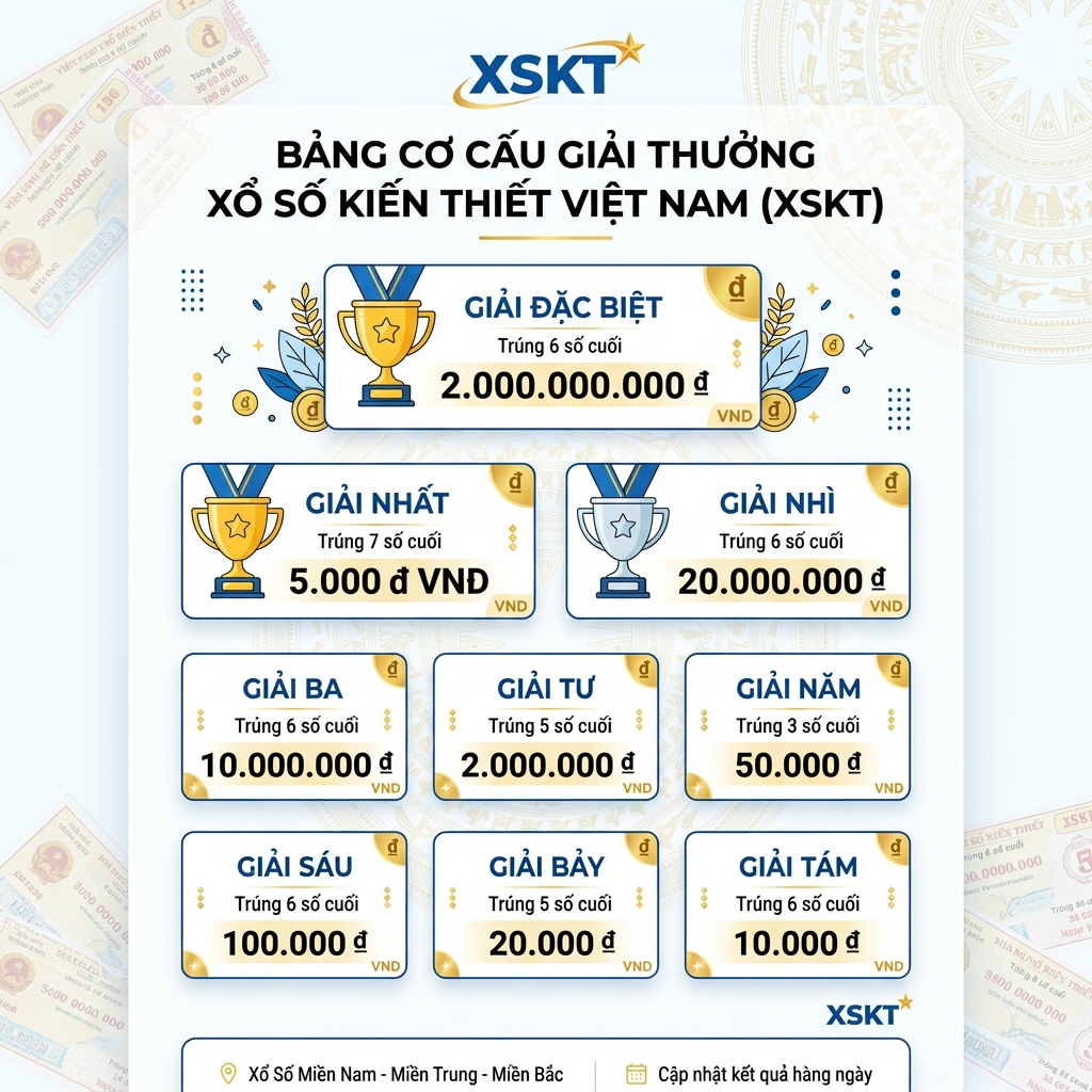 Bảng Giải Thưởng XSKT: Giải 1 Đến Giải 8 Được Bao Nhiêu Tiền?